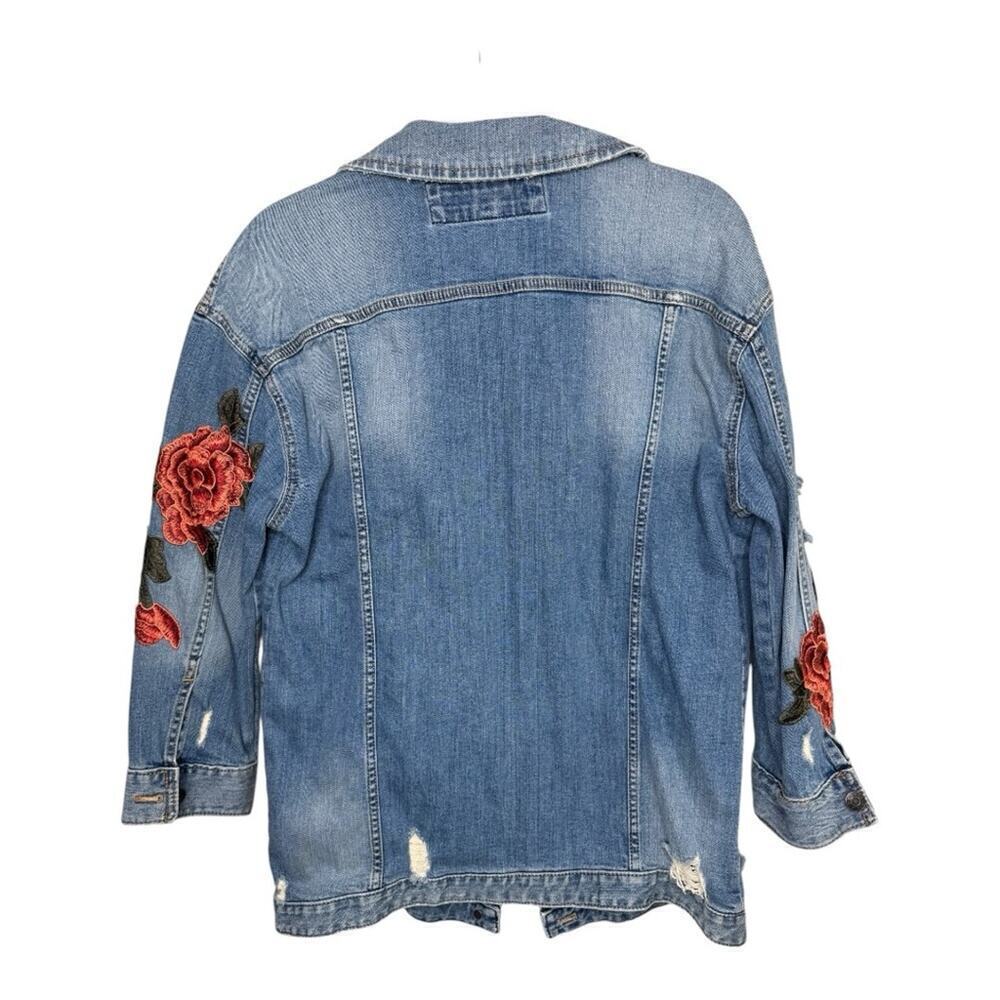 Express Distressed Bohemian Blue Denim Trucker Jacket - S/XS - Picture 5 of 11